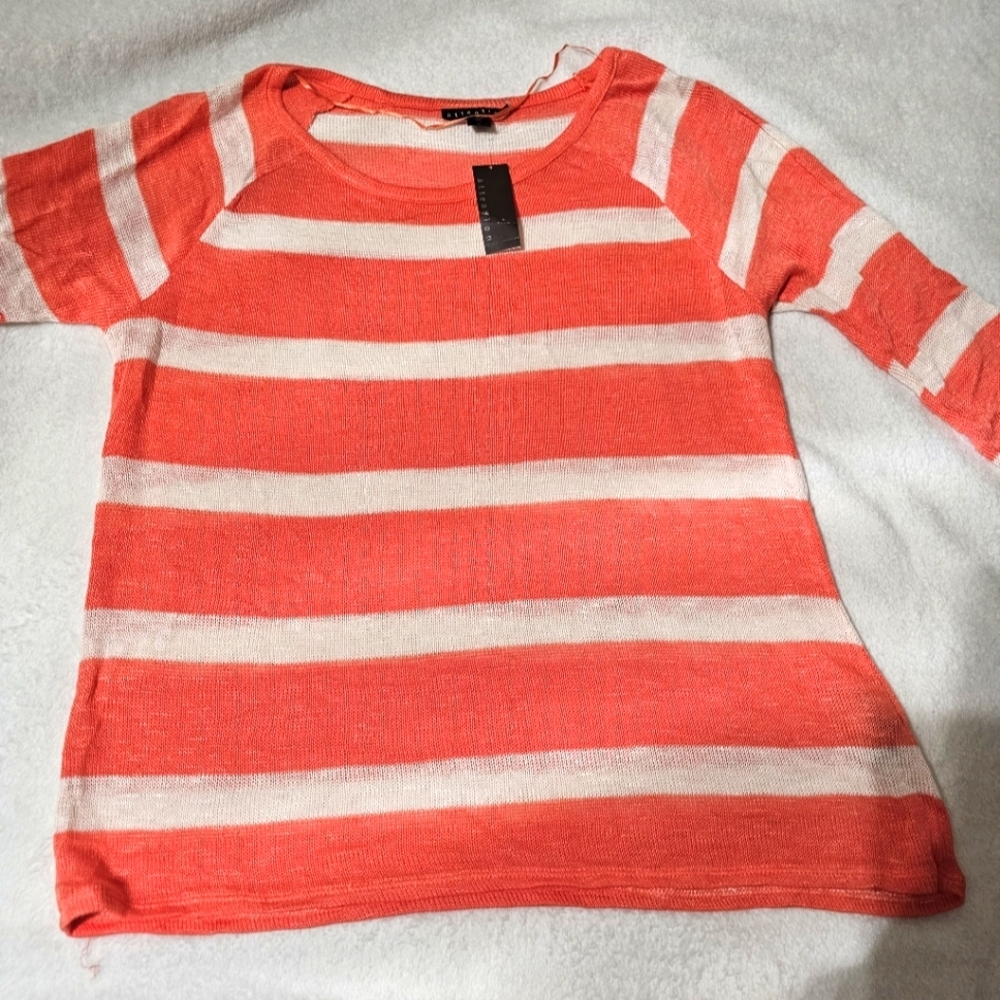 Attention Large Comfy peach white striped sweater long sleeve top Watermelon